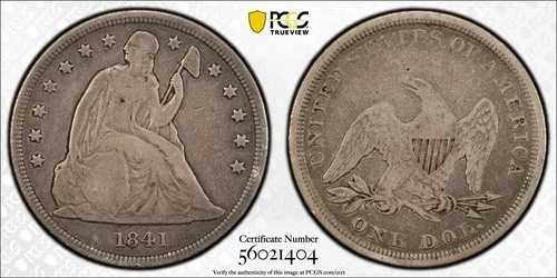 1841年 自由の女神像「モットーなし」ドル PCGS VERY CHOICE VG 10 エクセレントオリジナル
