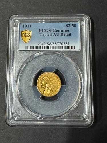 1911年 US $2.50 金貨 - インディアンヘッド - 2 1/2 クォーターイーグル - PCGS AU 詳細クリーニング済み