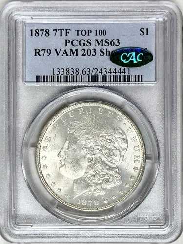 1878 7TF R79 モーガン シルバー ドル PCGS MS63 VAM 203 ショート リーフ - 希少!
