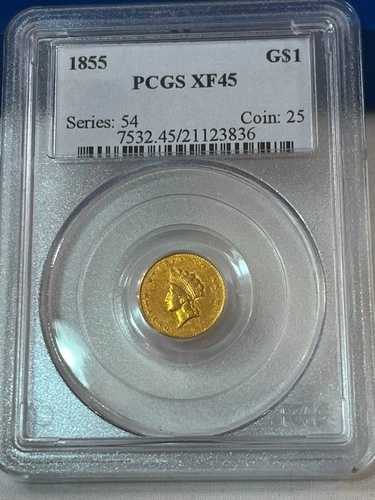 1855年 1ドル金貨 PCGS XF45 証明書番号 21123836