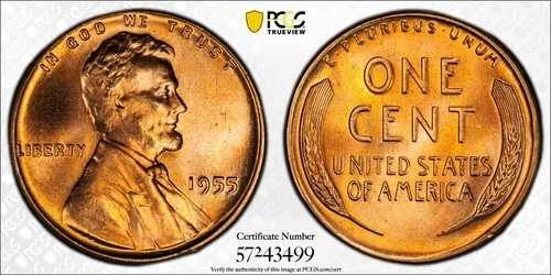 PCGS MS67 RD 1955 リンカーン ウィート セント レッド