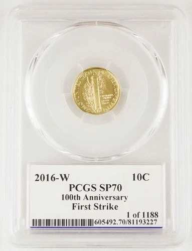 2016年 W センテニアル 1/10オンス ゴールド バーニッシュド マーキュリー ダイム 10セントコイン PCGS SP70 FS