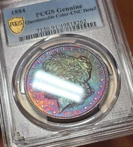 1884年 P モルガン・ダラー PCGS QC UNC レインボートーン モンスター ネオンエレクトリックカラー
