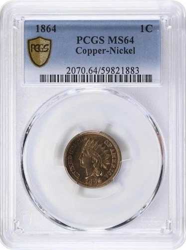 1864年 1セント インディアンヘッド ペニー PCGS MS64 銅ニッケル金シールド