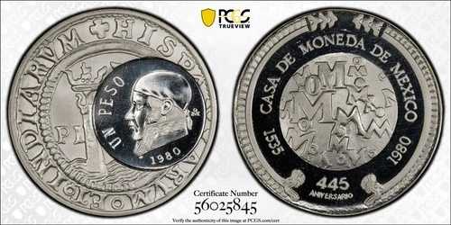 1980 カーサ デ モネダ 445 周年記念 PCGS PF 67 DCAM メキシコ銀メダル