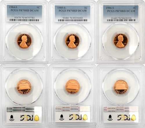 1984年、1985年、1986年「S」PCGS 70 RD DCAM プルーフ リンカーンセント 3枚セット