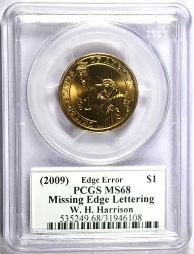 (2009) PCGS MS68 エッジの文字が欠落している WH ハリソン大統領 $-トップ ポップ コイン!