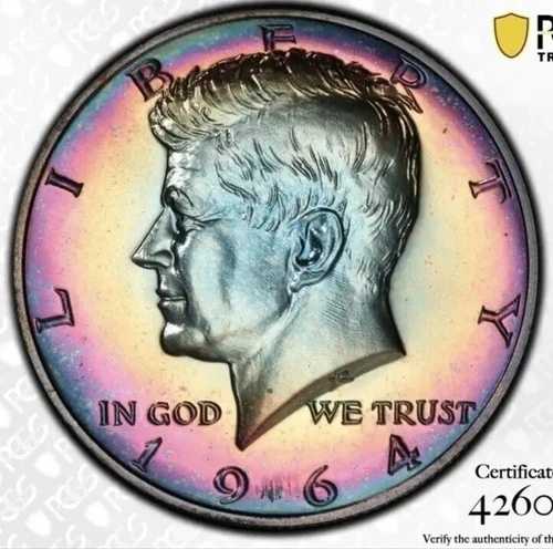 1964年 50セント ケネディ ハーフダラー プルーフ PCGS グランドアピール!! 驚異的なレインボートーン