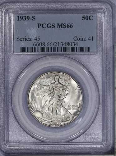 1939-S ウォーキング・リバティ・ハーフダラー 50セント PCGS MS66 オールドホルダー