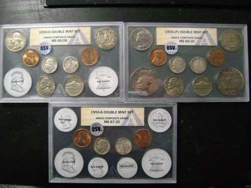 1955年 ダブルミントセット、ANACS OSVコンプグレード 66.0-66.08-67.20、FL、5S
