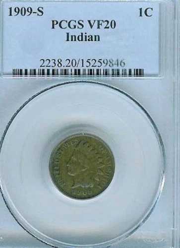 1909-S インディアンセント：PCGS VF20