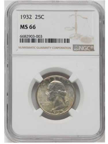 1932年 ワシントン クォーター 25セント 高品位 NGC MS66 銀貨 シリーズ初年度