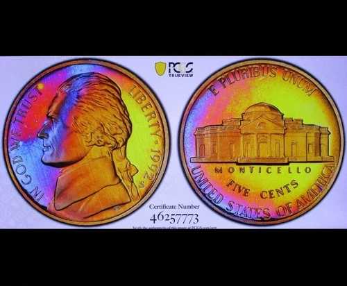 1992 S ジェファーソン ニッケル PF68DCAM ネオンクロマティック デュエルトーン ジェム FS PCGS GS PQ+