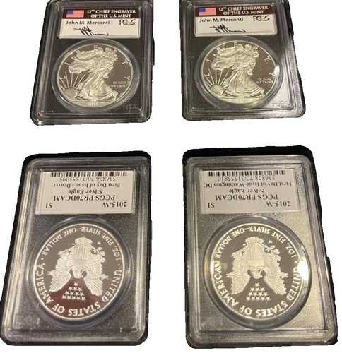 2015-W 4枚セット $1 シルバーイーグル PCGS PR70 DCAM 発行初日サイン入り