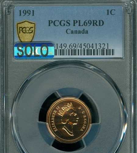 1991 カナダセント PCGS PL69 RD MAC SOLO 最高グレード＆スポットレス *