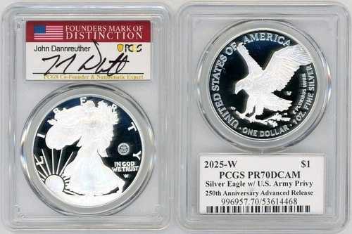 2025-W ASE 米陸軍 プライビー PR70 PCGS 250周年記念 先行リリース ジョン・ダンルーサー