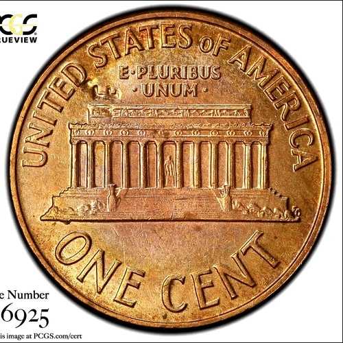 PCGS MS-64 レッド！1960-Dセントメモリアル裏面上部の文字「E」が欠落しているエラー