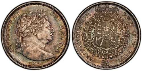 イギリス ジョージ3世 1817年 AR ハーフクラウン。PCGS MS62 KM 667; S-3788; ESC-2086