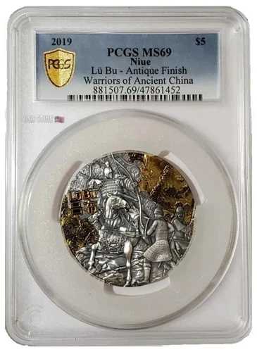2019 3オンス シルバー $5 ニウエ 呂布 古代中国の戦士 PCGS MS69 コイン。