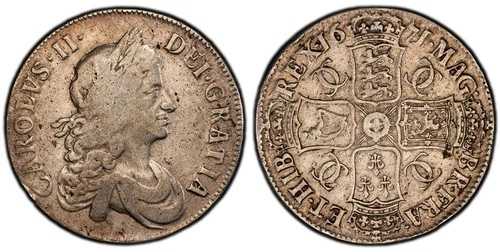 イギリスのチャールズ2世。 1671 AR クラウン。 PCGS VF30 ヴィチェシモ テルティオ S-3357; DAV-3775b