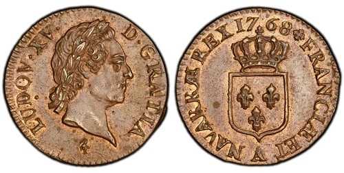 フランス。ルイ15世。 1768-A CU 1/2 ソル。 PCGS MS63BN パリ。デュプレッシー 1700 チケット付き
