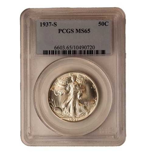1937年 S ウォーキング・リバティ ハーフダラー ** PCGS MS65 ** 良品 ** 送料無料 745