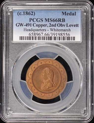 1862年 GW-491 銅製ヘッドクォーターズ ホワイトマーシュ PCGS MS66RB メダル