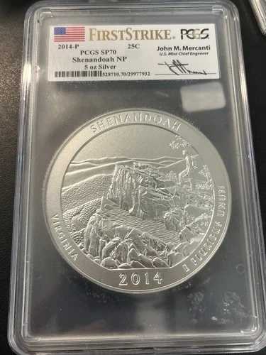 2014 P シェナンドー NP ATB 5オンス シルバー PCGS SP70 ファーストストライク - メルカンティサイン入り