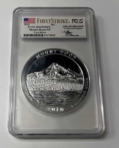 2010年マウントフッド国立公園、PCGS MS69 DMPL、ATB 5オンスシルバー、ファーストストライク/メルカンティサイン入り