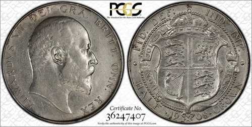 イギリス 1908年 ハーフクラウン PCGS Au53 S-3980 希少 セミキーデイト｜WORLD RESOURCE【QUEEN店】