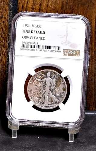 1921-D ウォーキング・リバティ・ハーフダラー - NGC ファインディテール、表面クリーニング済み (#58357-L)
