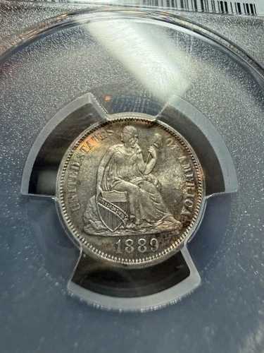 1889年 リバティ・シーテッド・リバティ・ダイム 10セント PCGS MS64 明るいフラッシュライトレインボー