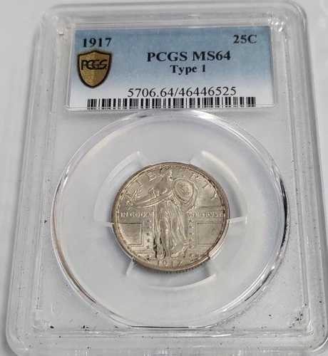 1917-P スタンディング・リバティ・クォーター タイプ1 PCGS MS64 AA244