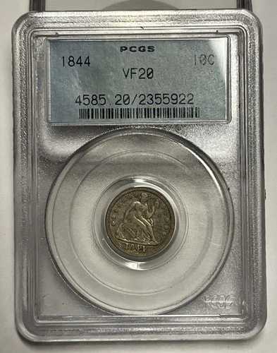 1844年製 自由の女神像 銀貨10セント硬貨、PCGS VF20、オールドホルダー、希少、送料無料、(D)