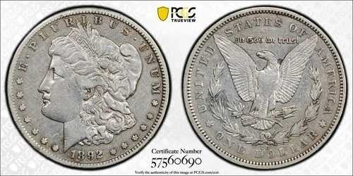 1892-CC 1ドル銀モルガンドル PCGS XF 詳細クリーニング済み #0690