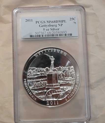 2011 5オンス ゲティスバーグ シルバー 25セント ATB NP PCGS MS68 DMPL 5オンス 国立公園