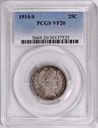 1914-S バーバー クォーター：PCGS VF20