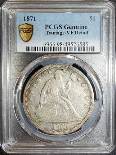 1871年 シルバー 着席型リバティドル PCGS 純正 VF 詳細