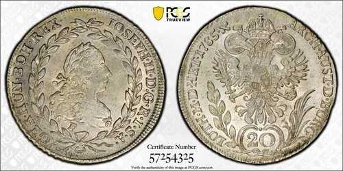 1785-F オーストリア 20 クロイツァー ヨーゼフ2世 銀貨 PCGS MS64 トップポップ なし 高い