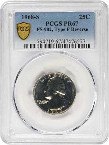 1968年-Sワシントンシルバークォーター FS-901 タイプFリバース PR67 PCGS-