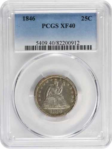 1846年 自由の女神像 シルバークォーター EF40 PCGS