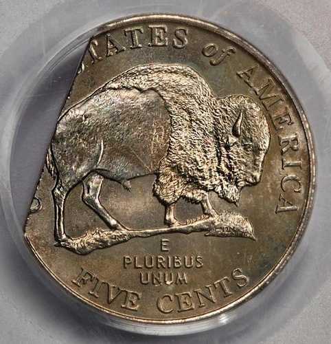 2005年 PCGS MS65 14% ストレートエンドクリップ バイソンニッケル ミントエラー 若干レインボートーン