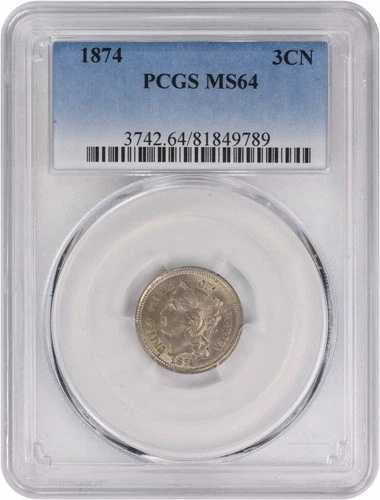 1874年 3セントニッケル MS64 PCGS
