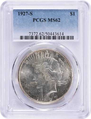 1927-S ピースシルバードル MS62 PCGS