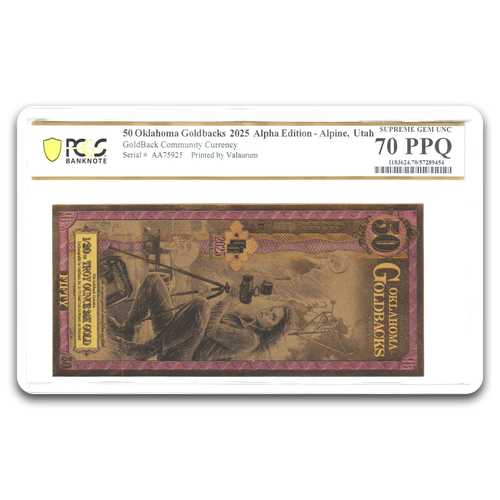2025 50 オクラホマ ゴールドバック オーラム ゴールドフォイル ノート MS-70 PCGS (アルファ)