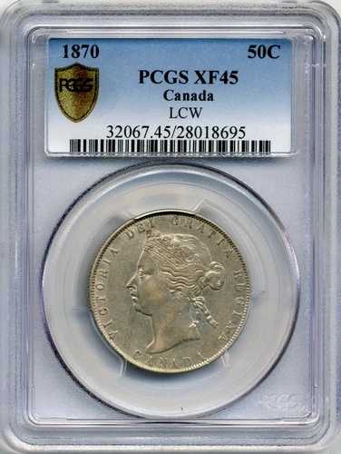 1870年 LCW カナダ 50セント - チョイス エクストリームリーファイン、PCGS EF45