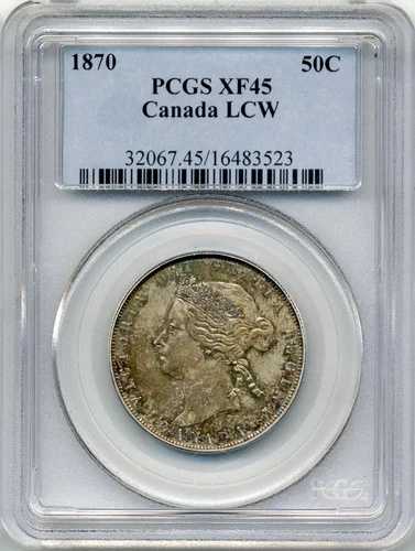 1870年カナダ50セント硬貨 - 非常に良好な状態、PCGS EF45 183,150円