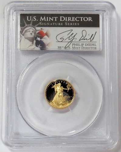 1989年 Wゴールド DIEHL サイン入り $5 アメリカンイーグル 1/10オンス PCGS PR 69 DCAM