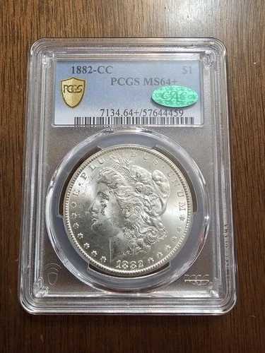 1882-CC モルガン銀貨 - PCGS & CAC MS64+ - ゴールドシールドフレッシュスラブ MS 64+