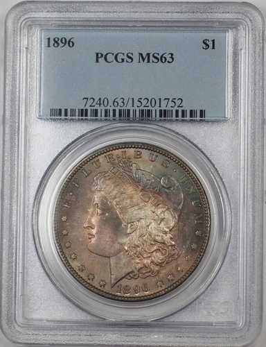 1896年 モルガン シルバードル 1ドルコイン PCGS MS-63 トーン (BR-23F)